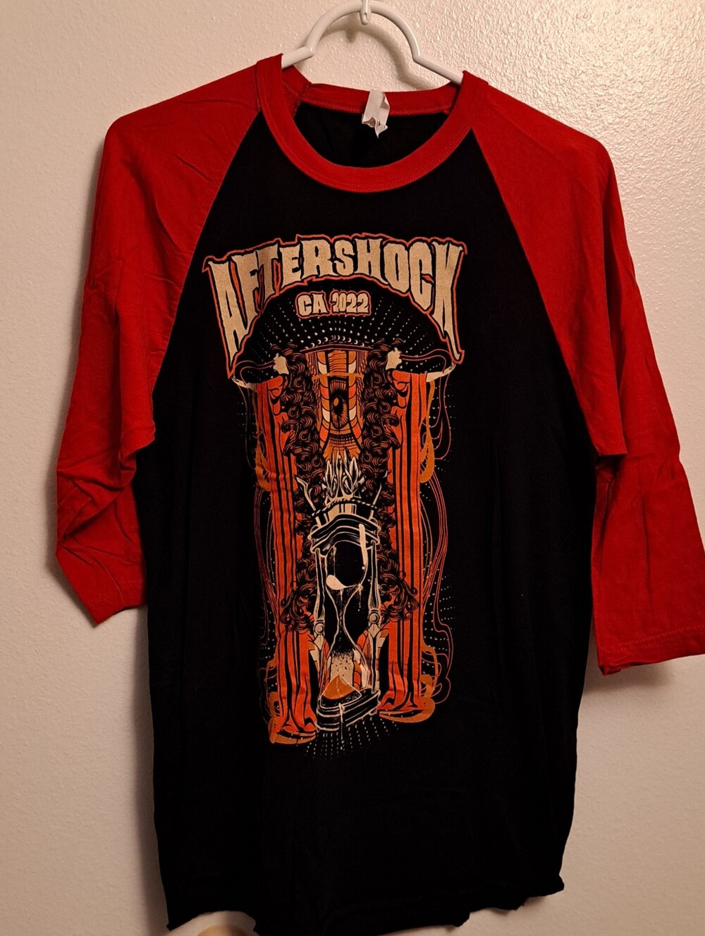 Tultex Aftershock Music Festival 2022 Black & Red Raglan Graphic Long Sleeve Tee